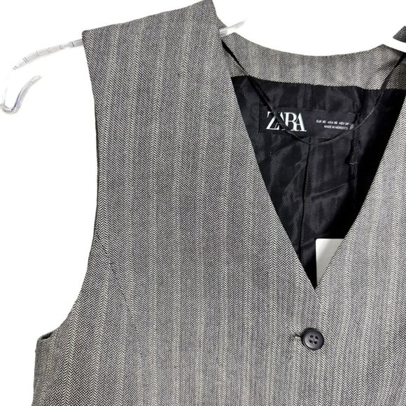 Zara Herringbone V-Neck Gray Striped Button-Front Vest Size Small‎ - Picture 3 of 9